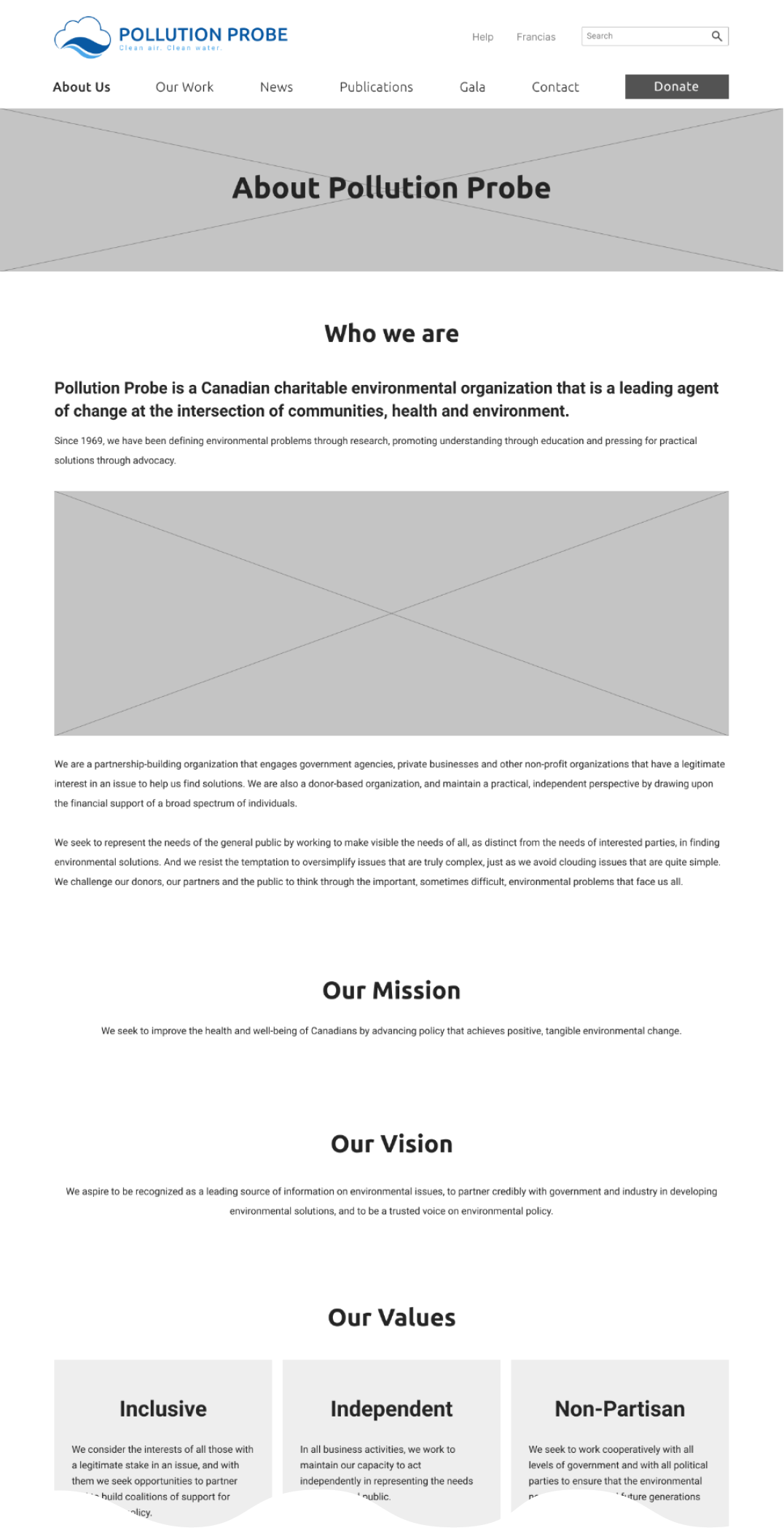 Lo-fi about page wireframe