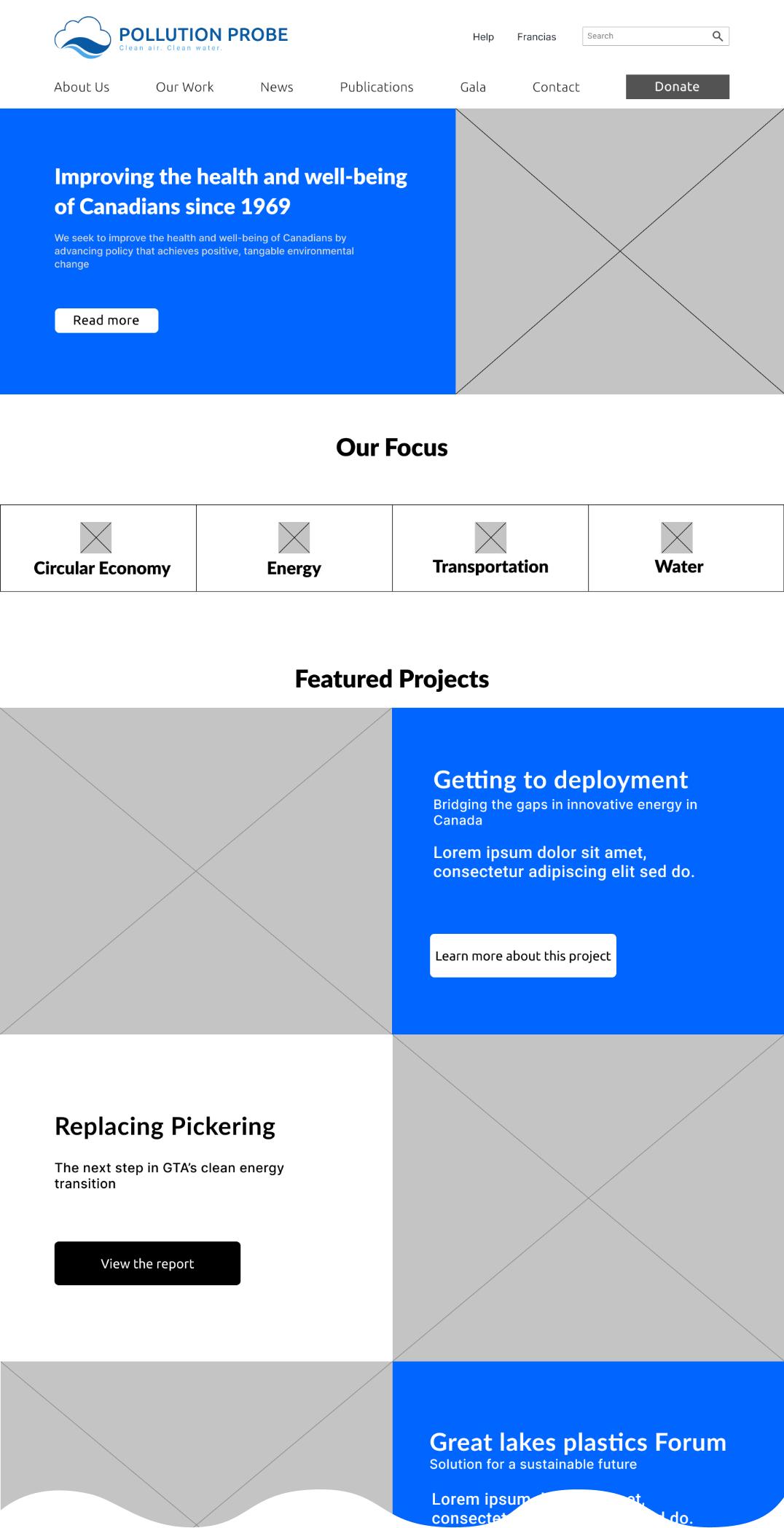 Lo-fi homepage wireframe